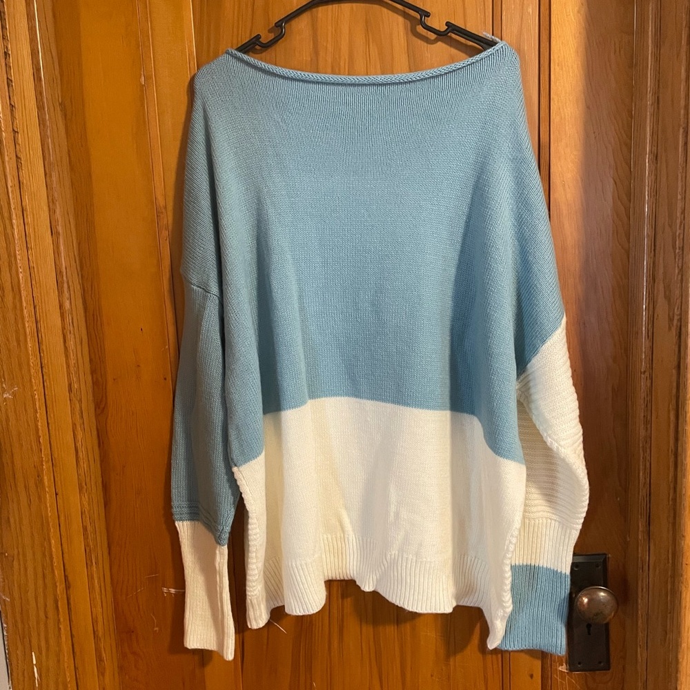 Blue and White Colorblock Sweater